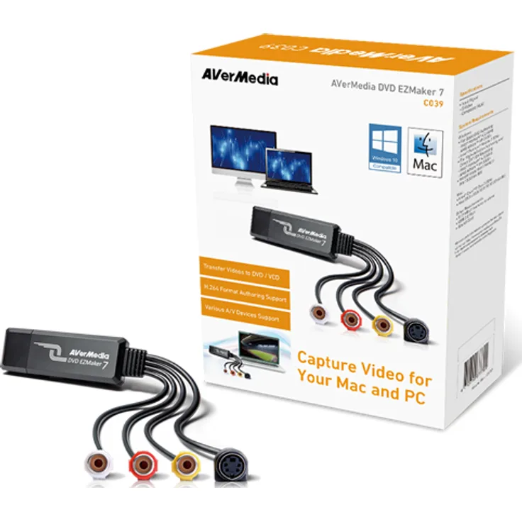 AverMedia [C039] DVD EZMaker 7 - VHS-8mm-Hi8 Videokonverter zur Bearbeitung-Nachbearbeitung [Video von VHS zum PC- DVD], schwarz