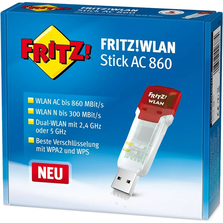 AVM FRITZ!WLAN Stick AC 860 (866 MBit-s (5 GHz), 300 MBit-s, WLAN N, 2,4 GHz, WPA2) deutschsprachige Version – Bild 3