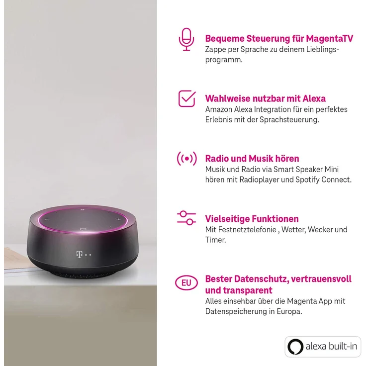 Telekom Smart Speaker Mini WLAN-Lautsprecher mit Alexa, geeignet für Indoor, schwarz – Bild 3