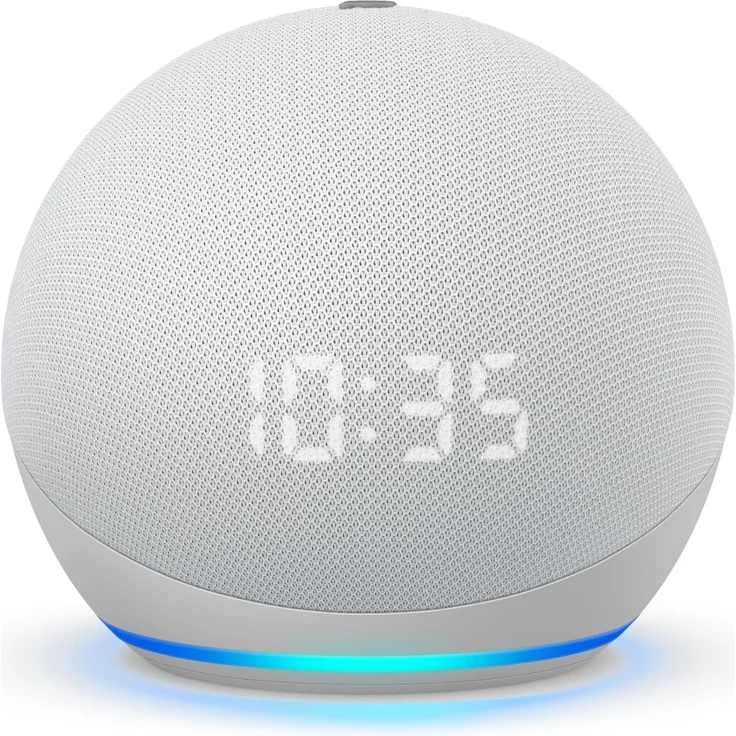 Amazon Echo Dot mit Uhr (4. Generation) Smart Clock für den Nachttisch, mit Alexa, Weiß – Bild 2