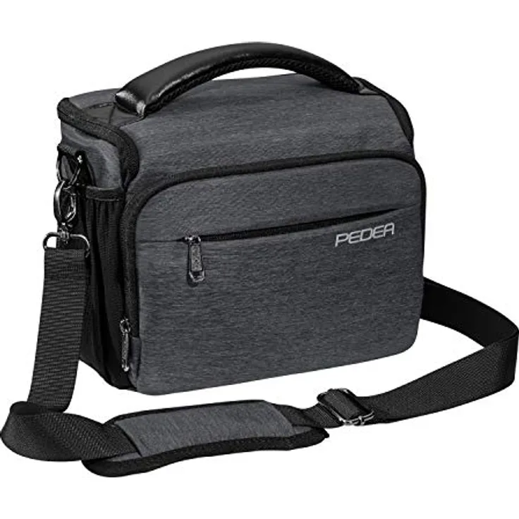 PEDEA DSLR-Kameratasche Noble Fototasche für Spiegelreflexkameras mit wasserdichtem Regenschutz, Tragegurt und Zubehörfächern, Gr. XL grau