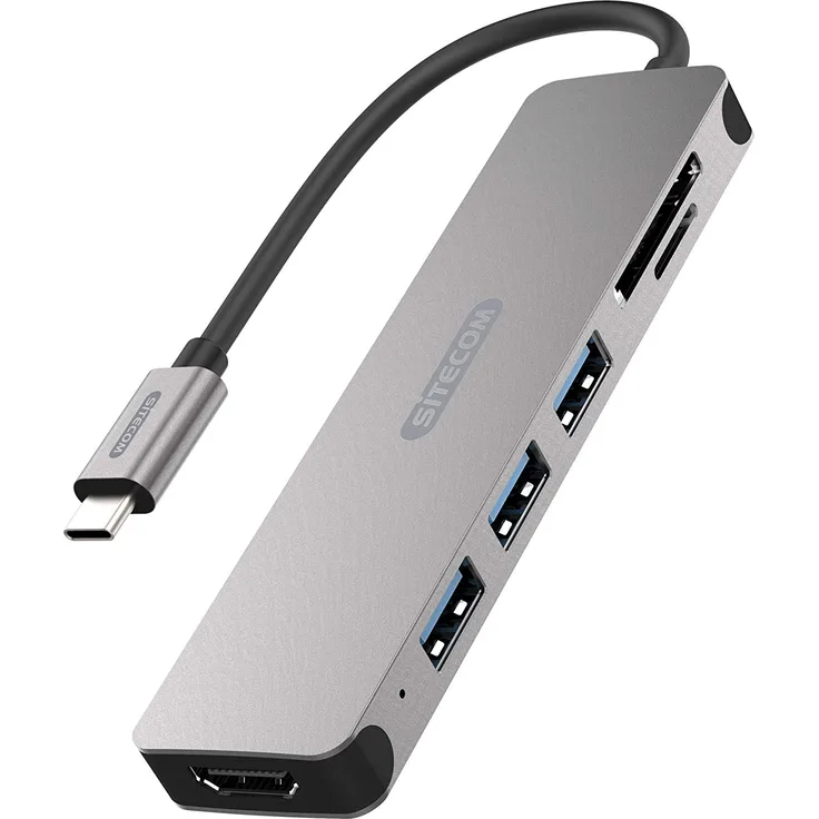 Sitecom CN-407 USB-C Hub & Card Reader | USB-C auf 1x HDMI 3X USB 3.1 + Micro-SD + SD-MMC-SDHC-SDXC-USH-I bis 2 TB Kartenleser Hub - für MacBook Pro-Air, Chromebook und weitere USB Typ C Geräte