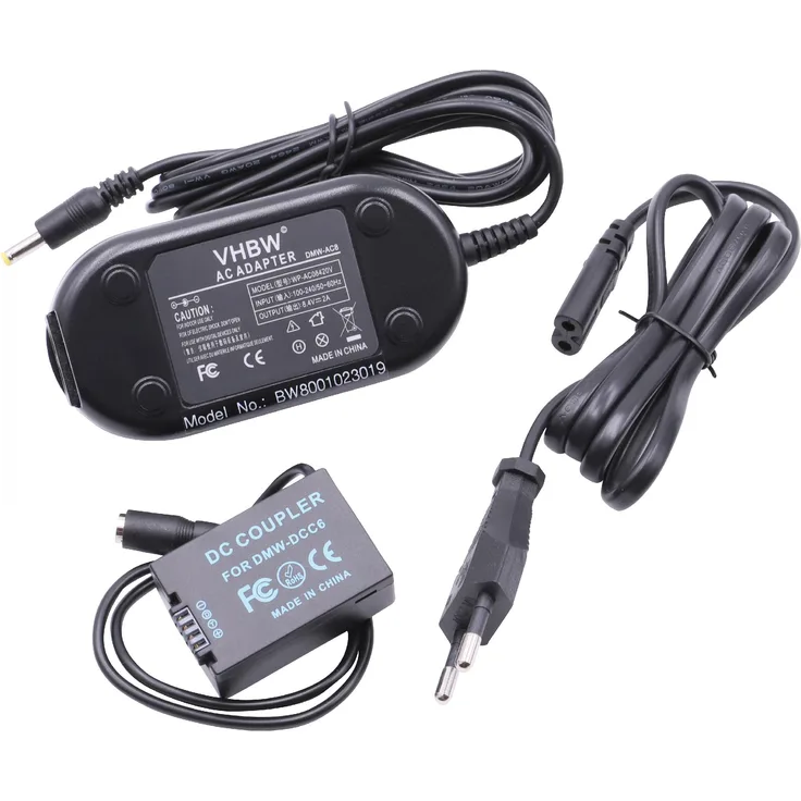 vhbw Kamera-Netzteil Netzkabel passend für Panasonic Lumix DC-FZ83, DMC-FZ100, DMC-FZ150, DMC-FZ40, DMC-FZ45 Kamera, Digitalkamera, DSLR, 2m