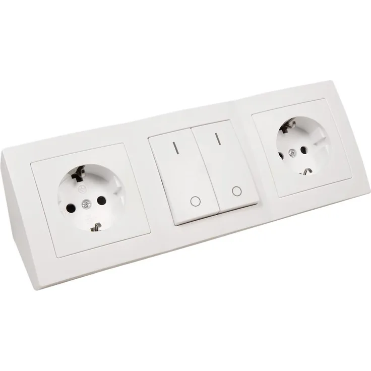 MC POWER - Steckdosenblock Unterbausteckdosen | FLAIR | 2x Schutzkontaktsteckdosen + 1x Schalter, 250V~ - 16A, Aufbau, weiß, matt
