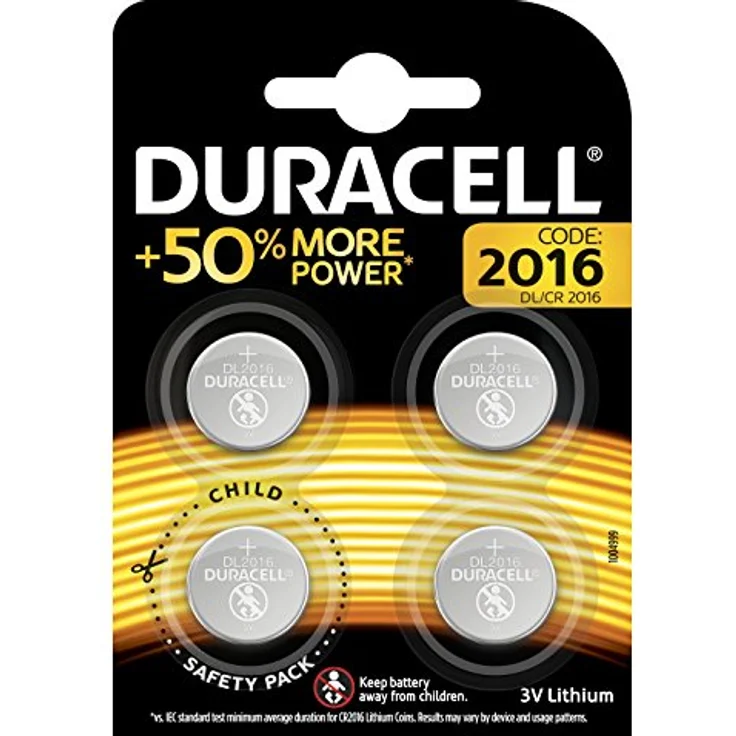 Duracell Specialty 2016 Lithium-Knopfzelle 3 V, 4er-Packung, mit Kindersichere Technologie, für die Verwendung in Schlüsselanhängern, Waagen, Wearables und medizinischen Geräten (CR2016 -DL2016) – Bild 1