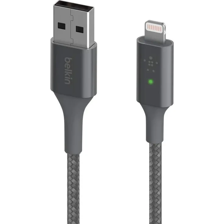 Belkin Smart LED-Ladekabel, USB-C auf Lightning, 1,2 m, Anzeige des Ladestatus, für iPhone, AirPods und iPad, Grau (CAA007bt)