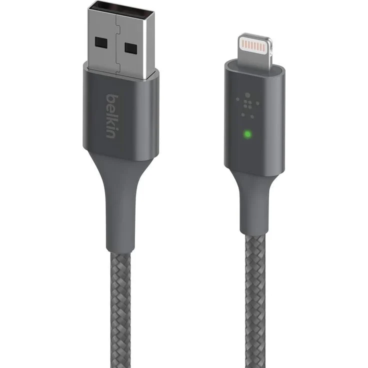 Belkin Smart LED-Ladekabel, USB-C auf Lightning, 1,2 m, Anzeige des Ladestatus, für iPhone, AirPods und iPad, Grau (CAA007bt)
