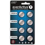 everActive Mix 2X CR2016, 2X CR2025, 4X CR2032 3V Lithium Knopfzelle Batterien, leistungsstärkste Batterie, 10 Jahre Haltbarkeit, 8 Stück -1 Blisterkarte