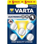 VARTA CR2016 Lithium Knopfzellen 3V Batterie in Original Blisterverpackung, 5er Pack