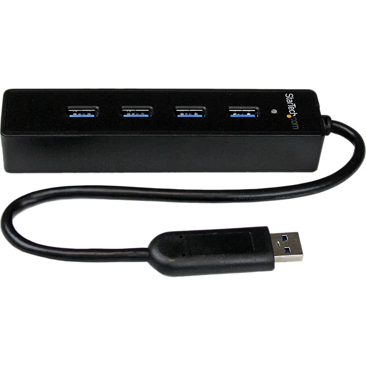 StarTech.com 4 Port USB 3.0 SuperSpeed Hub - Schwarz - Portabler externer USB Hub mit eingebautem Kabel