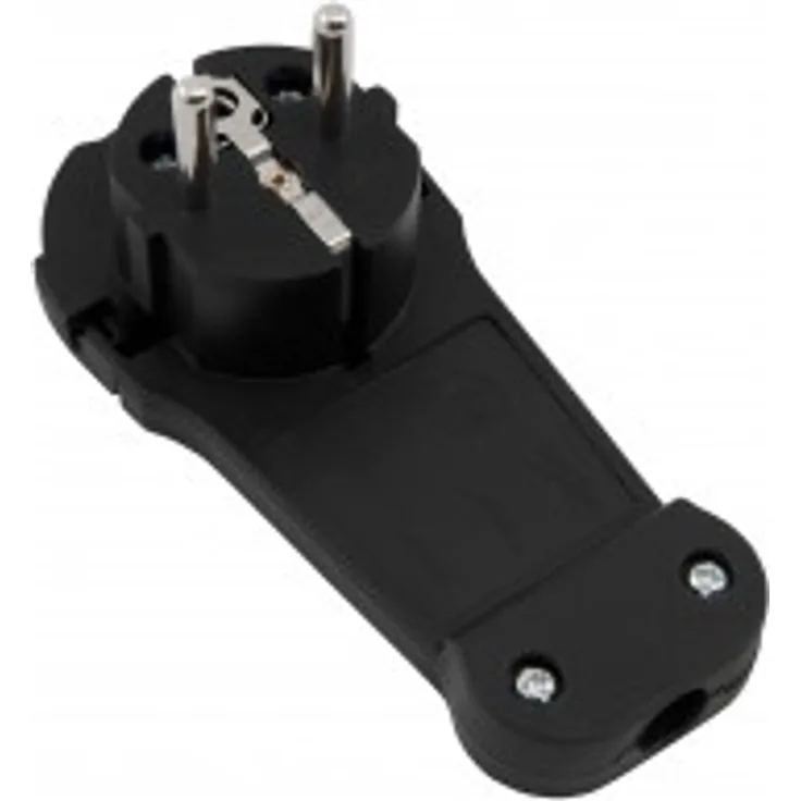 Schutzkontakt-Winkelstecker, extra flach, Handgriff, Zugentlastung, schwarz