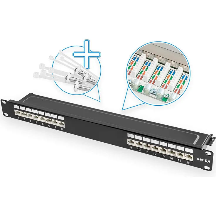 1HE-Patchpanel 16 Port 19'' CAT.6a - SCHWARZ