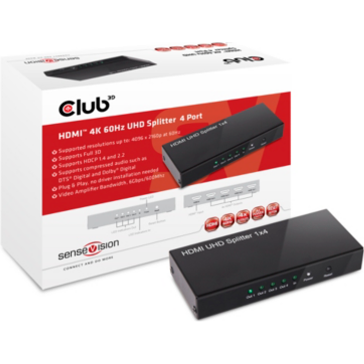 Club3D HDMI Splitter 1 Eingang -> 4 Ausgänge 4K60Hz UHD retail