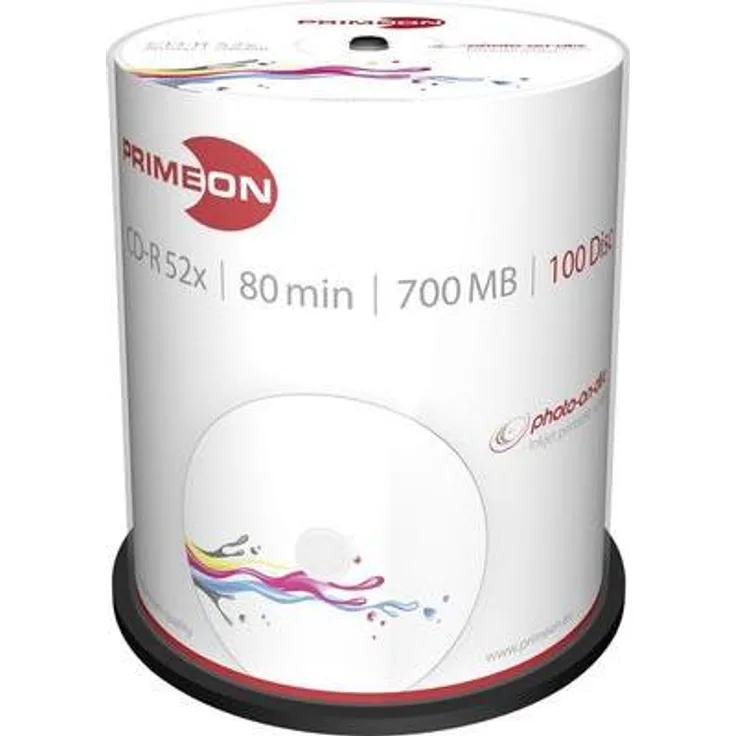 PRIMEON CD-R 80Min-700MB-52x Cakebox (100 Disc), photo-on-disc Surface, Inkjet Fullsize Printable