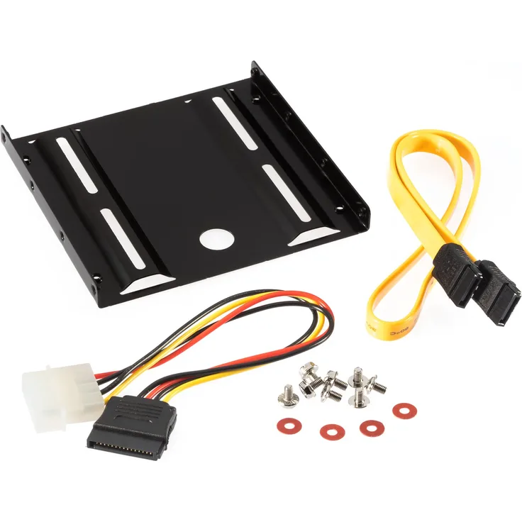 Poppstar Einbaukit, HDD SSD Einbaurahmen und Halterung für interne 2,5 Zoll Festplatten, inkl. Schrauben, Sata 3 Daten und Stromkabel (Sata-Molex)