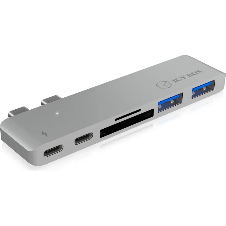 ICY BOX IB-DK4036-2C Thunderbolt 3 DockingStation für New MacBook Pro, 3x USB 3.0 (Type-A-Type-C), 1x Thunderbolt 3, Kartenleser (SD-microSD), silber