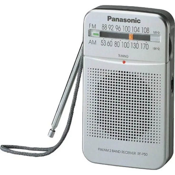 Panasonic RF-P50DEG-S Taschenradio mit Trageriemen, Batteriebetrieb Silber
