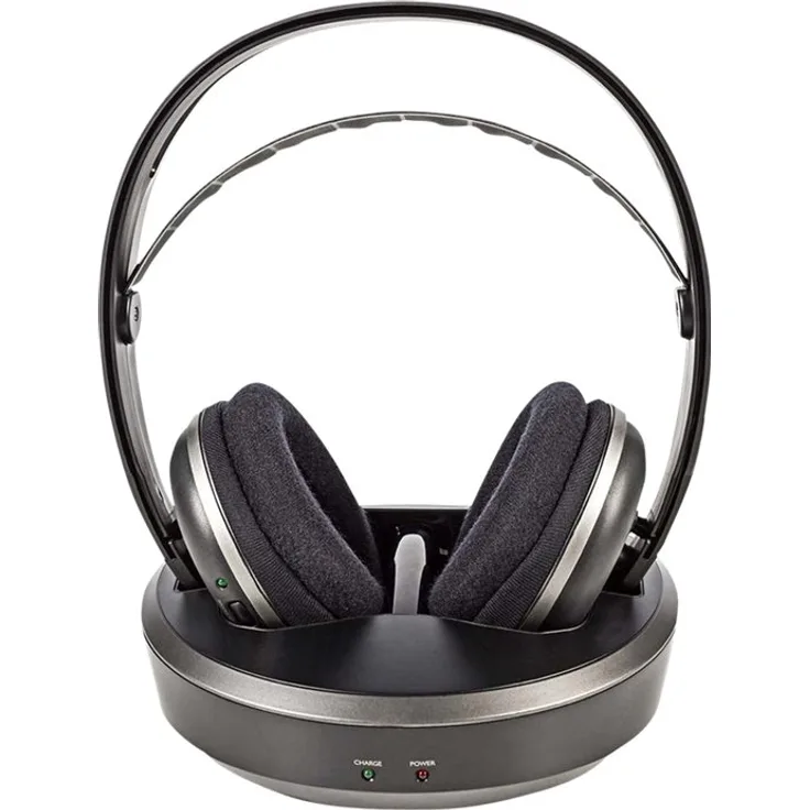 Nedis - Funkkopfhörer - Radiofrequenz (RF) - Over-Ear - Ladestation - Elastische Kopfband - 100 m Reichweite - 2X AAA Batterien - 1x 3.5 mm Anschlüsse - Schwarz-Silber