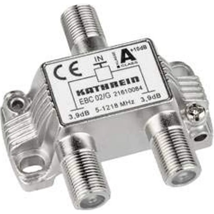 Kathrein EBC 02-G 2-Fach-Verteiler (F-Anschluss, 5-1218 MHz, Rückweg- und UHF-tauglich, TV, Kabel), Silber