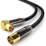 deleyCON 5m TV Antennenkabel PREMIUM HDTV Full HD - 1x gewinkelt - Koaxialkabel - TV-Stecker (gerade) zu TV-Buchse (90° Grad) - Schwarz - METALL