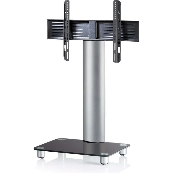 VCM TV-Standfuß LED Halterung Ständer Fernseh Standfuss Alu Glas Universal Silber VESA Mobil Rollen ''Tosal''