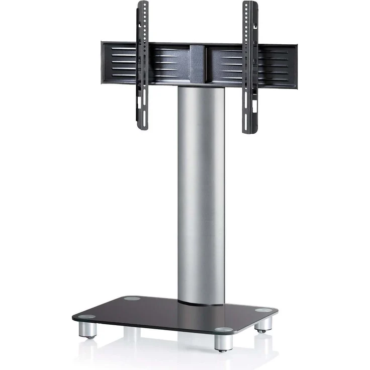 VCM TV-Standfuß LED Halterung Ständer Fernseh Standfuss Alu Glas Universal Silber VESA Mobil Rollen ''Tosal'' – Bild 1