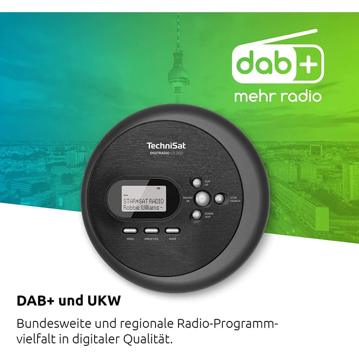 TechniSat DIGITRADIO CD 2GO Discman (CD-Player, DAB+, UKW, MP3 mit Resume-Funktion, Kopfhöreranschluss, Equalizer) schwarz – Bild 4