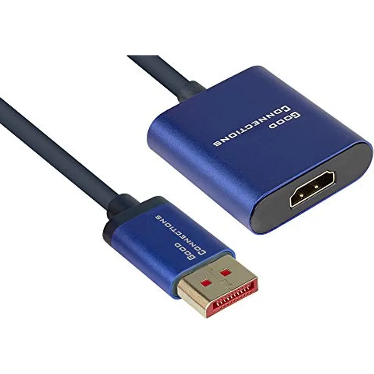 Good Connections SmartFLEX DisplayPort 1.4 an HDMI 2.0 Adapter - 4K UHD 60Hz RGB - 4:4:4 - KUPFERLEITER, Aluminiumgehäuse - HOCHFLEXIBEL - dunkelblau - 0,2 m - 20 cm