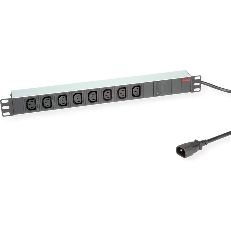 ROLINE 19''-Steckdosenleiste 8-Fach C13 + C14-Stecker, 10A | 19'' Rackmount | Kaltgeräte Steckerleiste | Aluminium | 2,0 m