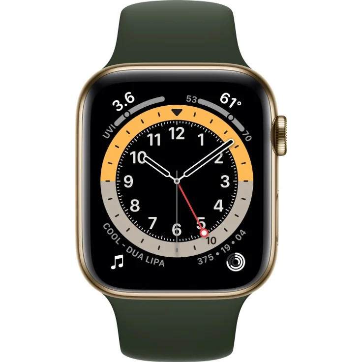 Apple Watch Series 6 Smartwatch GPS + Cellular, 44mm, Edelstahlgehäuse Gold, Sportarmband Zyperngrün – Bild 2