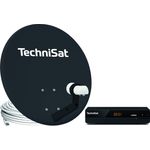 TechniSat TECHNITENNE 60 - Satellitenschüssel Komplett-Set (60 cm Satelliten-Komplettanlage mit Masthalter, Universal Twin-LNB für bis zu zwei Teilnehmer und 1x Sat-Receiver HD-S 221) anthrazit