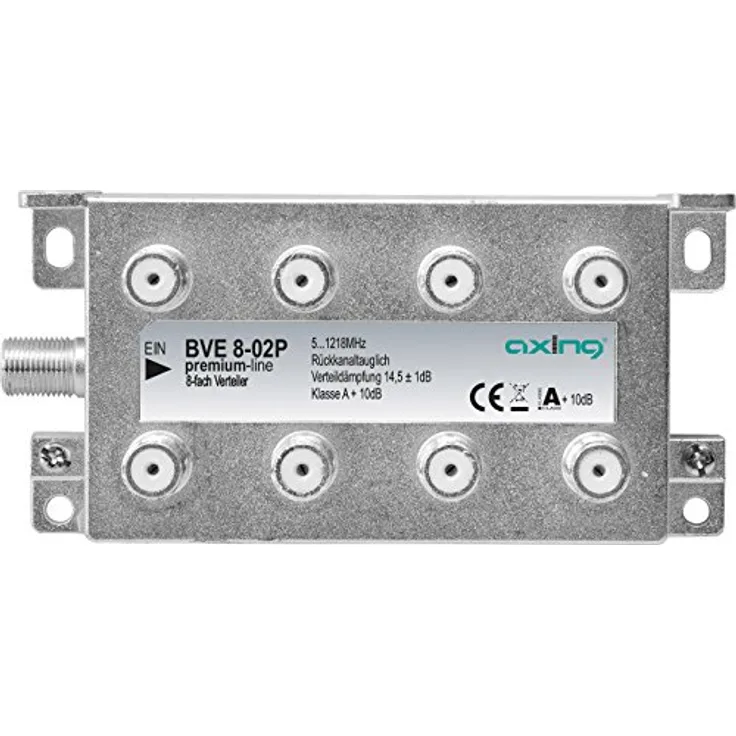 Axing BVE 8-02P 8-fach BK-Verteiler für Kabelfernsehen Multimedia Digital-TV 5-1218 MHz F-Anschluss metall