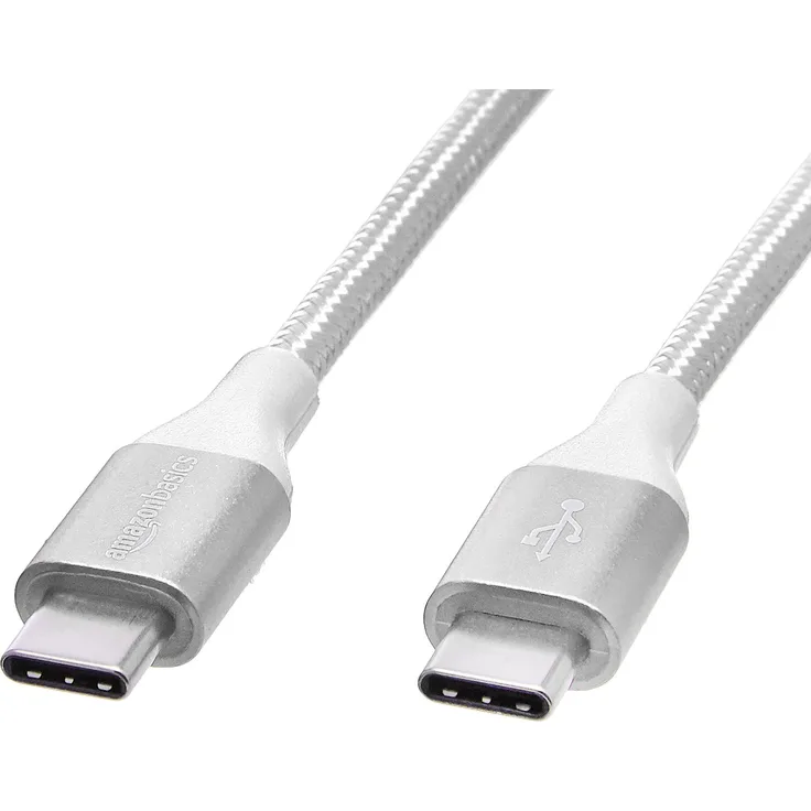 AmazonBasics - Verbindungskabel, USB Typ C auf USB Typ C, USB-2.0-Standard, doppelt geflochtenes Nylon, 3 m, Silber