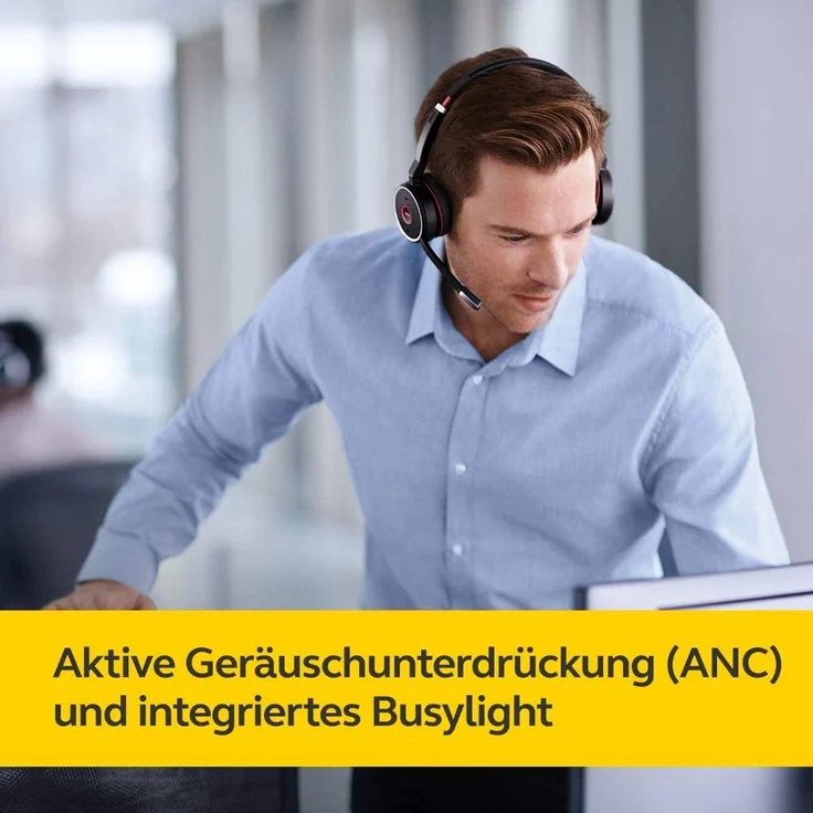 Jabra Evolve 75 UC Wireless Stereo On-Ear Headset, Unified Communications zertifizierte Kopfhörer mit langer Akkulaufzeit, USB Bluetooth Adapter, VoIP-Headset, schwarz – Bild 3