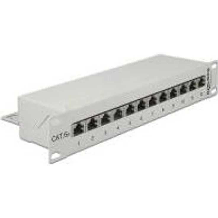 DeLOCK - Patch Panel - RJ-45 X 12 - Hellgrau, RAL 7035 - 1U - 25,40cm (10 Zoll) (43308)