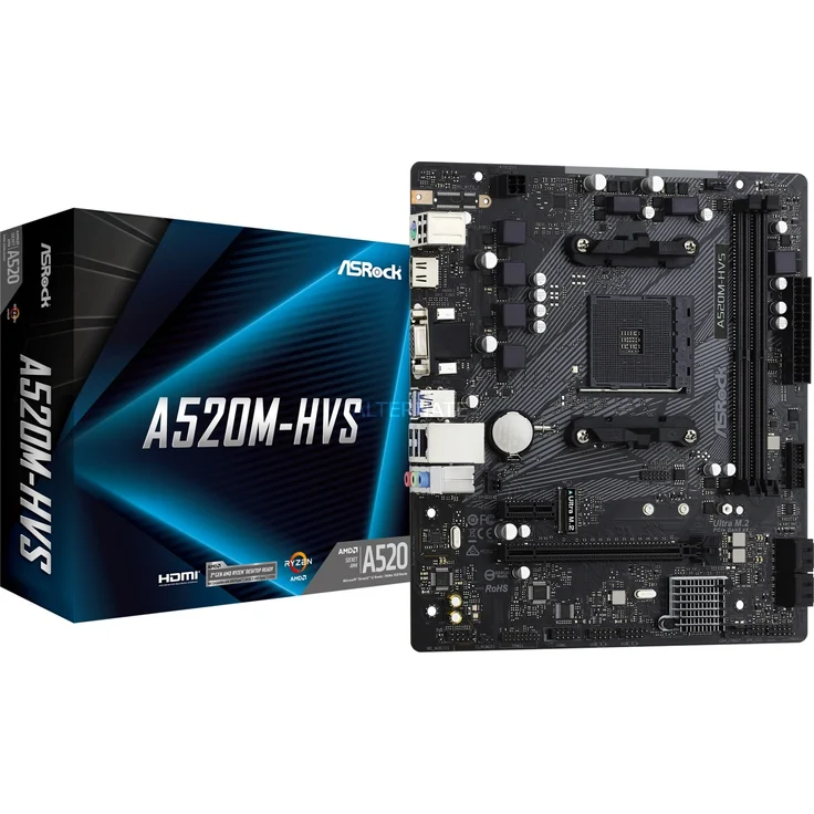 Asrock A520M-HVS - micro ATX, AMD A520, Sockel AM4, Dual-channel DDR4-SDRAM (90-MXBE60-A0UAYZ) – Bild 1