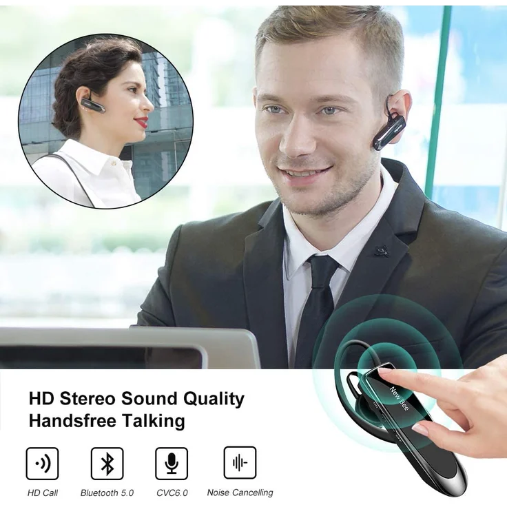 NEW BEE Wireless Freisprech Telefon, Bluetooth-Headset mit Mikrofon, geeignet für Apple iPhone/Samsung/Huawei, 60 Tage Standby, monoaural, schwarz – Bild 6