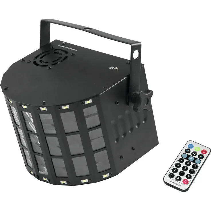 Eurolite LED Mini D-20 Hybrid Strahleneffekt | Handlicher Effekt mit Derby, Strobe und DMX | Ausgestattet mit 4 x 3-W-RGBW-LEDs sowie 16 x 0,5-W-SMD-5730 LEDs in weiß | Mit Fernbedienung