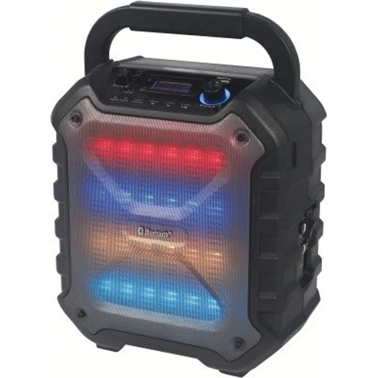 Reflexion PS06BT kompakte PA-Anlage, mobil mit Akku, Lichteffekten und Karaoke-Funktion (Bluetooth, USB, AUX, 160 Watt), schwarz