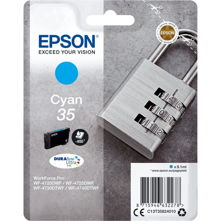 Epson Original 35 Tinte Schloss (WF-4720DWF WF-4725DWF WF-4730DTWF WF-4740DTWF) cyan – Bild 1