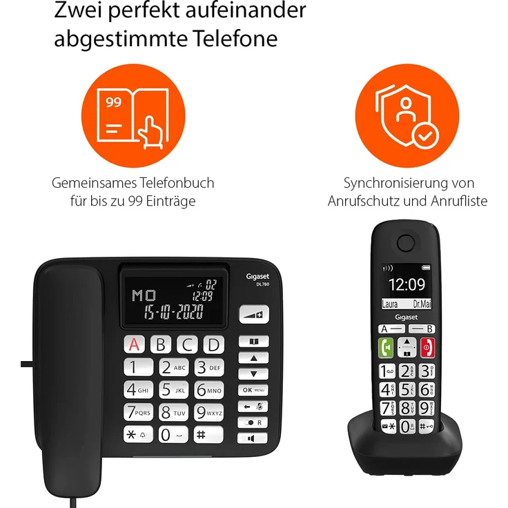 Gigaset DL780 Plus, Schnurgebundenes Telefon & schnurloses Telefon, Kombi-Set, Verstärker-Funktion für extra lautes Hören, hörgerätekompatibel, gemeinsames Telefonbuch, schwarz – Bild 2