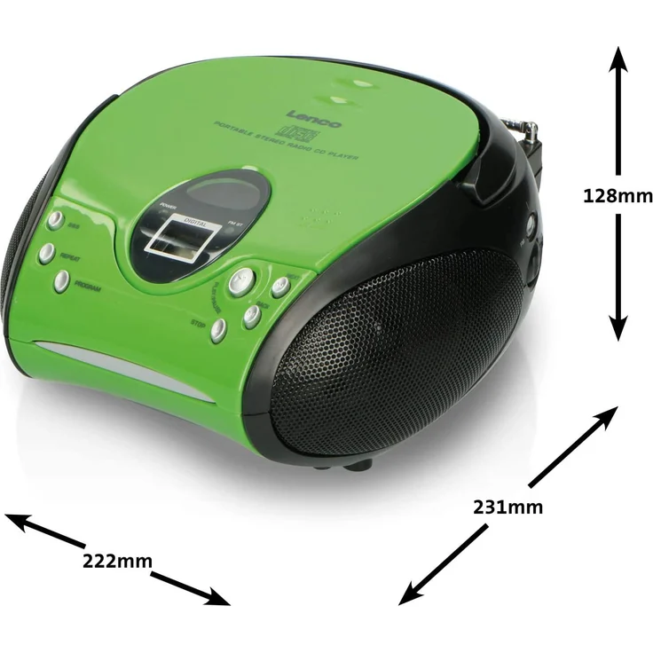 Lenco Radio CD-Player SCD-24 tragbares Stereo UKW-Radio mit CD-Player und Teleskopantenne in grün-schwarz – Bild 3