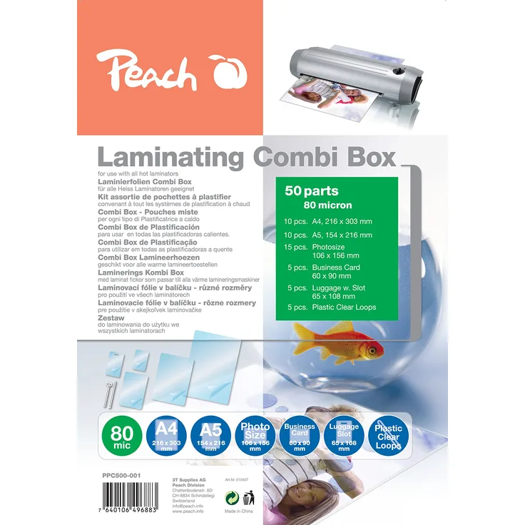 Peach PPC500-001 Laminierfolienset, 80 mic, 50-teilig