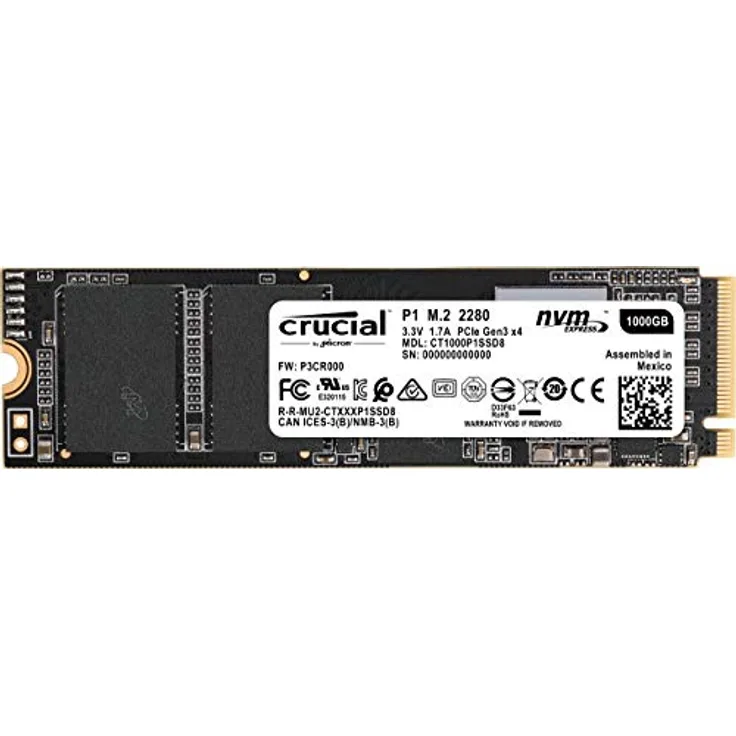 Crucial P1 1TB CT1000P1SSD8 Internes SSD-bis zu 2000 MB-s (3D NAND, NVMe, PCIe, M.2)