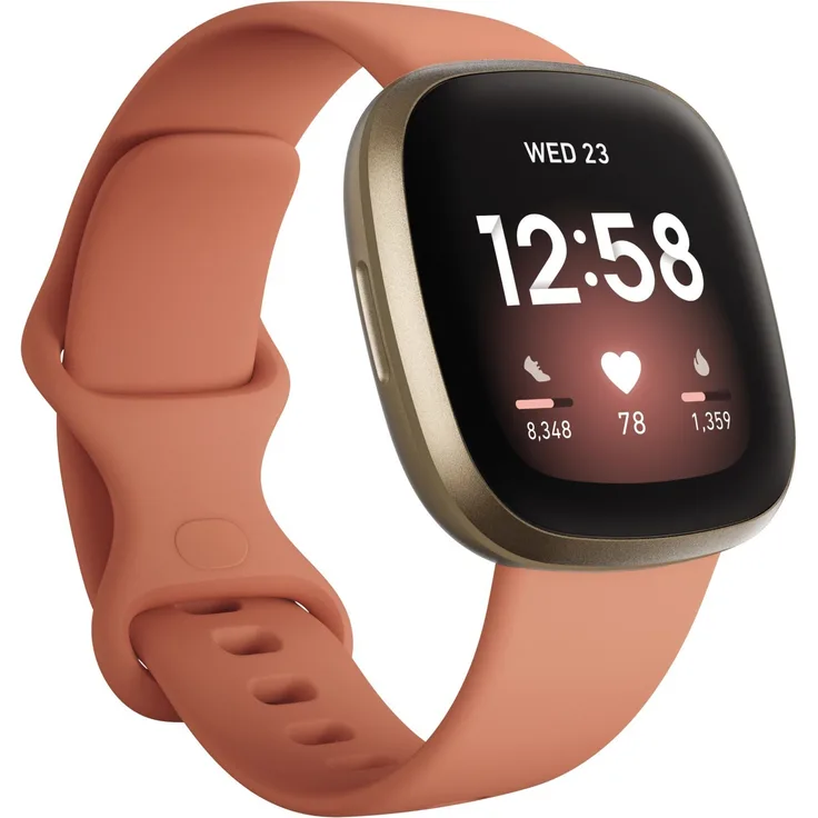 Fitbit Versa 3 Smartwatch GPS, Damen, S/L, Aluminiumgehäuse, Softgold/Altrosa