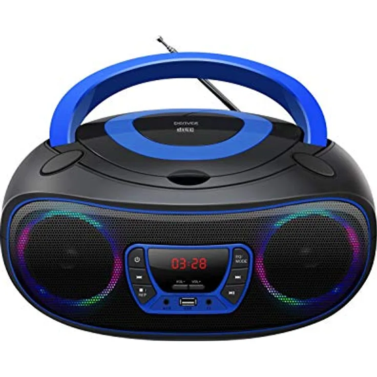 Denver Electronics TCL-212BT Blue - CD-Player (4 W, FM, Extern, Tragbarer CD-Player, Schwarz, Blau, 3,5 mm)