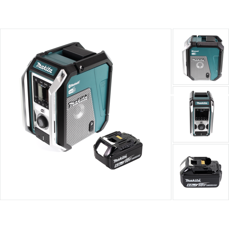Makita DMR 115 G1 Akku Baustellenradio 12V - 18V Bluetooth DAB+ IP65- + 1x Akku 6,0 Ah, ohne Ladegerät schwarz, blau, silber