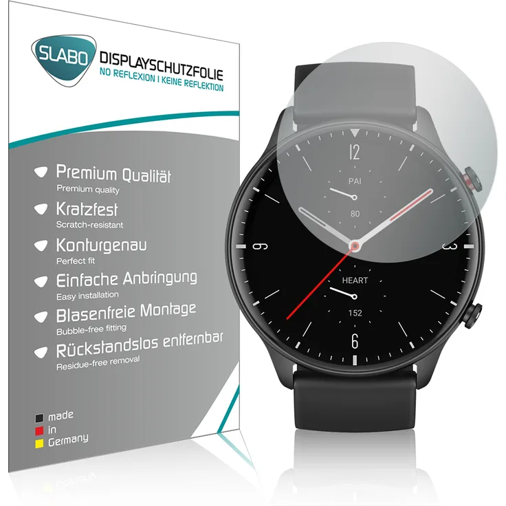 4x Slabo Displayschutzfolie für Amazfit GTR 2, Amazfit GTR 2e MATT No Reflexion (verkleinerte Folien) Displayfolie Schutzfolie Folie
