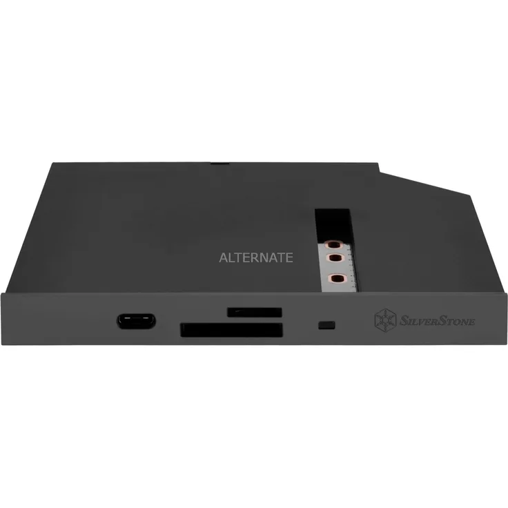 SilverStone SST-FPS01-C - 12.7mm Tray Loading Slim ODD Adapter mit 1x USB 3.0, 1x USB 3.0 Type C, Card Reader und M.2 SATA SSD Slot, schwarz