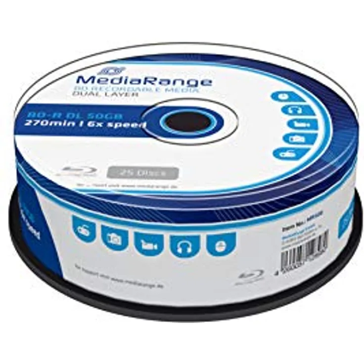 MediaRange BD-R Dual Layer 50GB 6-Fache Schreibgeschwindigkeit, 25er Cakebox - Preisvergleich